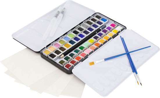 Coffret de peinture aquarelle avec 48 couleurs comprenant des pinceaux et un coffret de peinture en papier