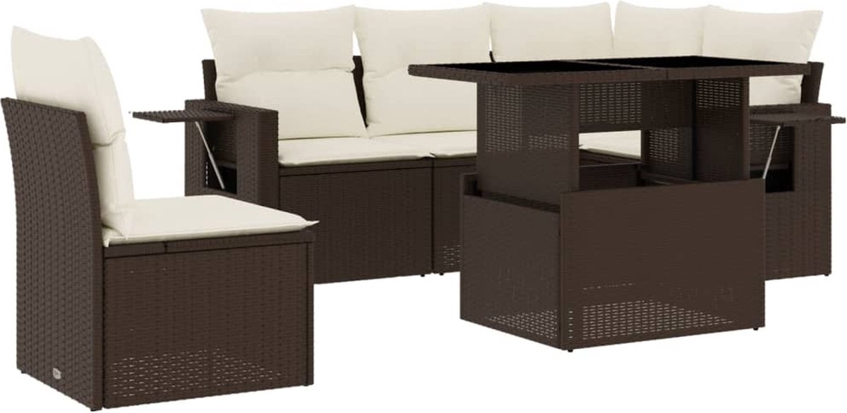 Poly rattan bruine loungeset met kussens - Tuinmeubelen voor buitencomfort.