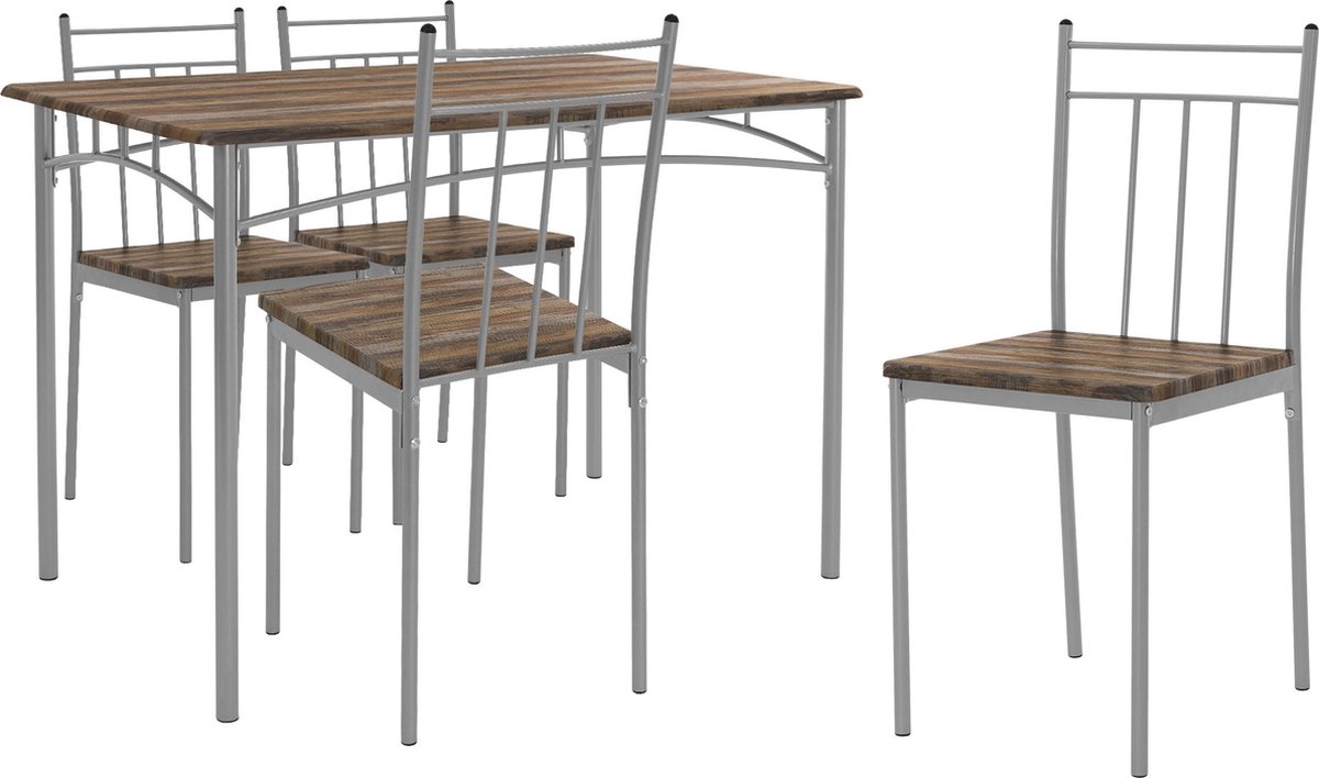 ml-design eettafel met 4 stoelen, drijfhout, 5-delige eetset voor 4 personen, hout, eetkamerstoelen met metalen poten, keukentafelset, eetkamerset, zitgroep voor eetkamer woonkamer keuken Bruin, Zilver
