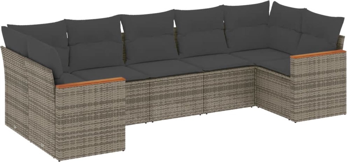 The Living Store 7-delige Loungeset met kussens poly rattan grijs - Loungebank - Tuinset - Lounge Set - Buitendecoratie - Tuinmeubels
