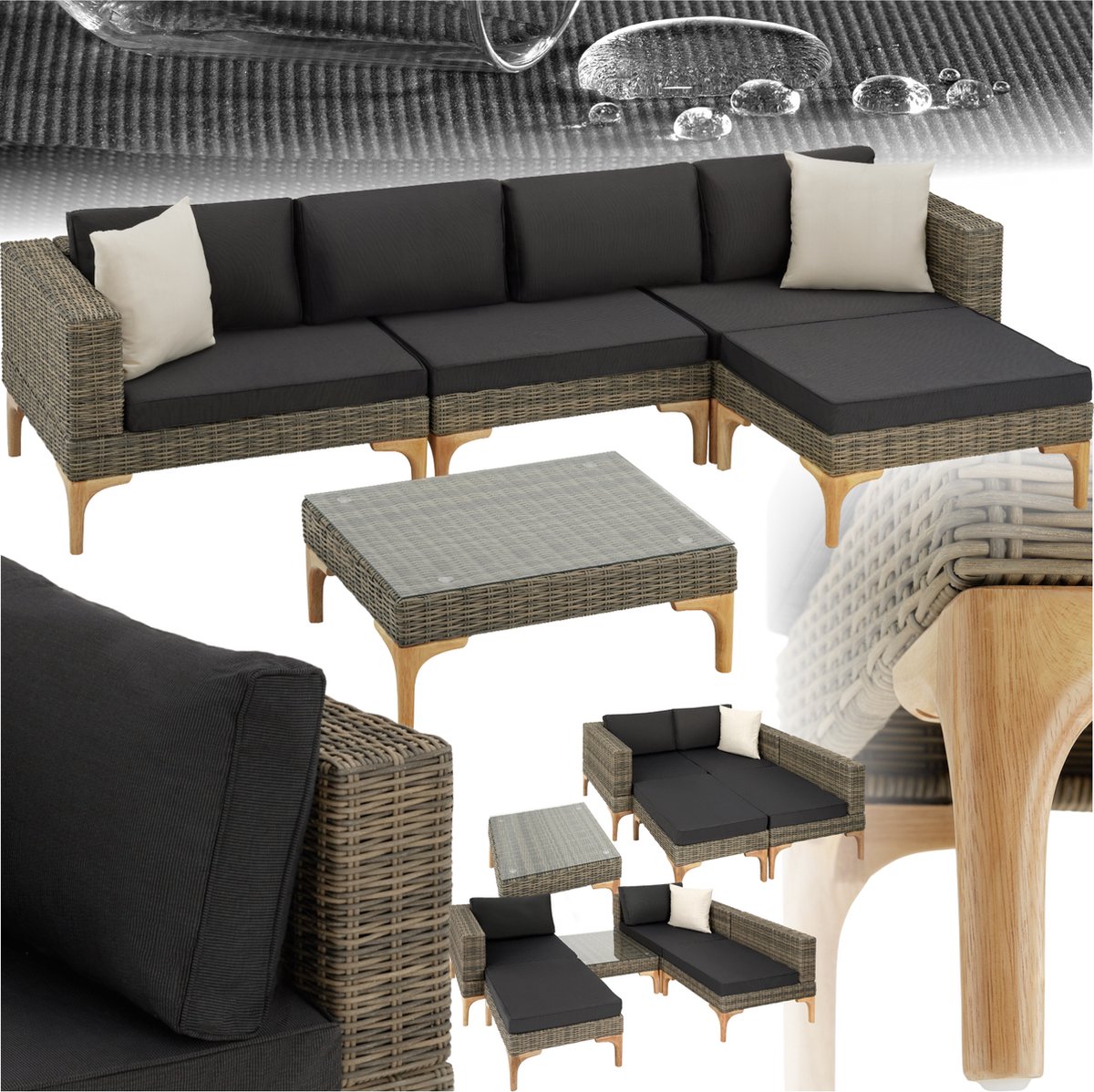 tectake® - Wicker lounge Konstanza met aluminium frame - natuurkleur - 404795