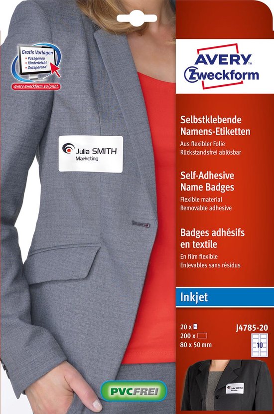 Foto: Badge etiket avery 50x80mm 20 vel 10 etiketen per vel wit