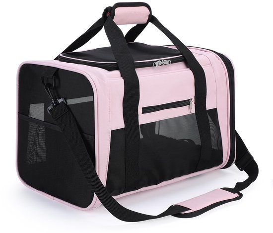 ALLSOPETS Opvouwbare Kat Hond Draagtas Uitbreidbaar Ademend Mesh Pack voor Huisdieren Reisdrager voor Kleine Middelgrote Honden Vet Katten Puppy zwart