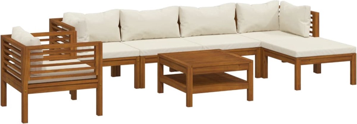 The Living Store 7-delige Loungeset met crèmekleurige kussens massief acaciahout - Loungeset - Tuinmeubel - Acacia Hout - Lounge Set - Buitendecoratie