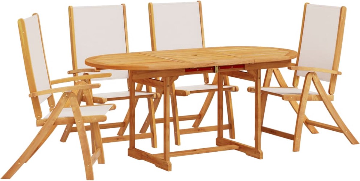 The Living Store 5-delige Tuinset massief acaciahout en textileen - Tuinmeubelset - Acacia Hout - Eetkamerset - Buitentijd - Lounge Set