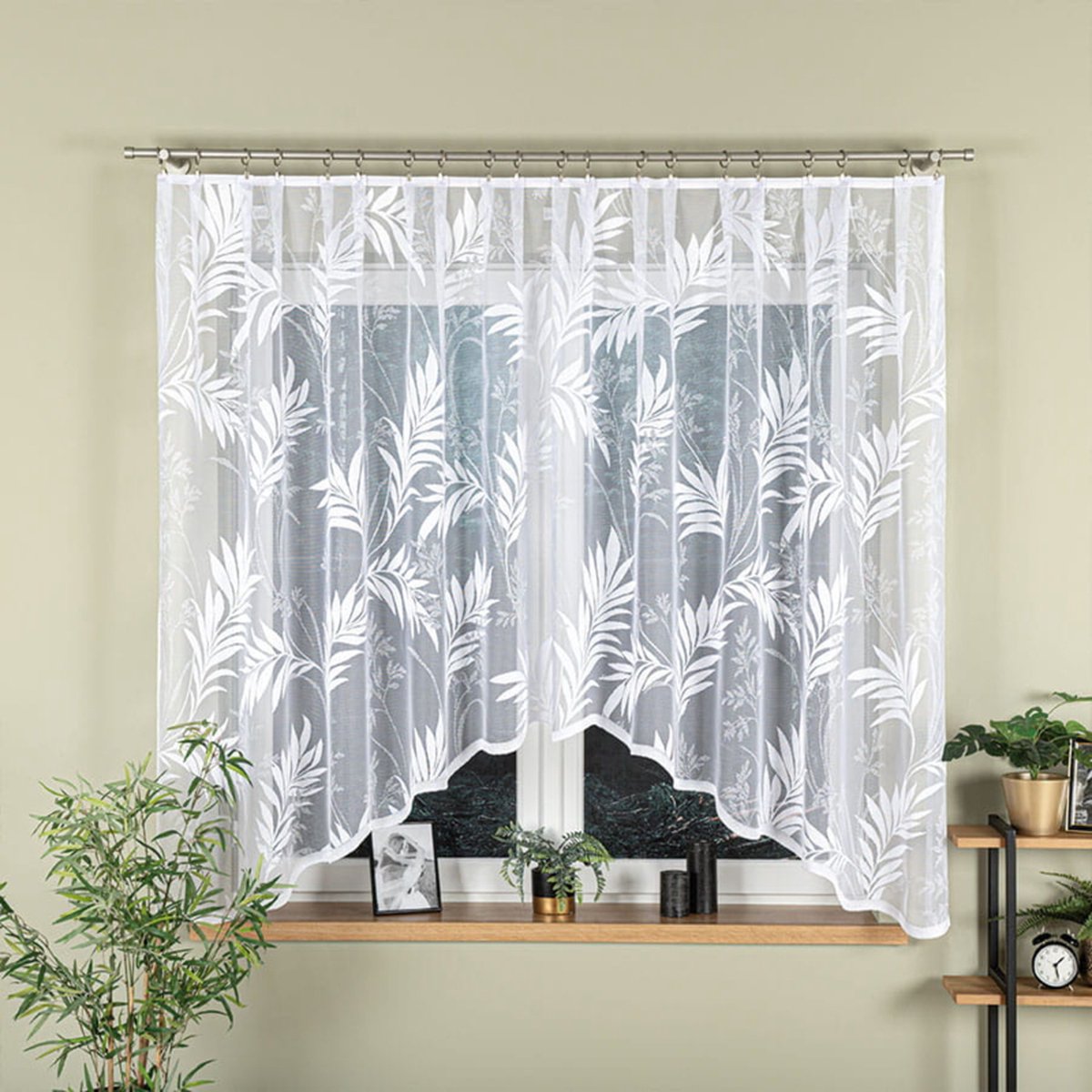 Zdzislawa jacquardvitrage 300 x 160 cm- Curtains - Jacquardgordijnen- wit -bloemenmotief- 300 x 160 cm
