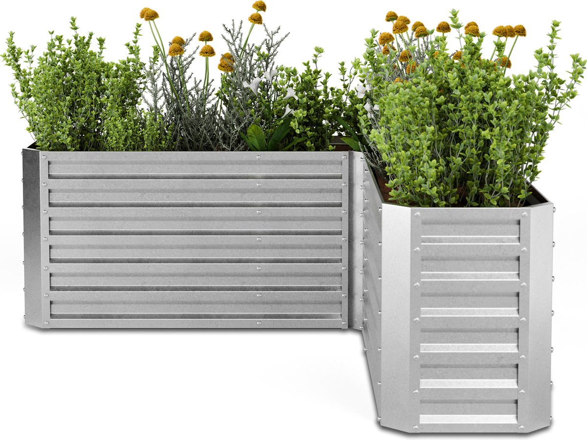 Blumfeldt verhoogd tuinbed 160x160, L-vormig verhoogd tuinbed 742 L Gemaakt van weerbestendig gegalvaniseerd staal, ergonomisch & roestbestendig Met open bodem voor optimale afwatering & eenvoudige montage