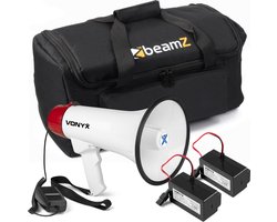 Vonyx MEG045 complete megafoon set met draagtas en 2x lithium-ion accu’s - Rood-witte megafoon - 45W