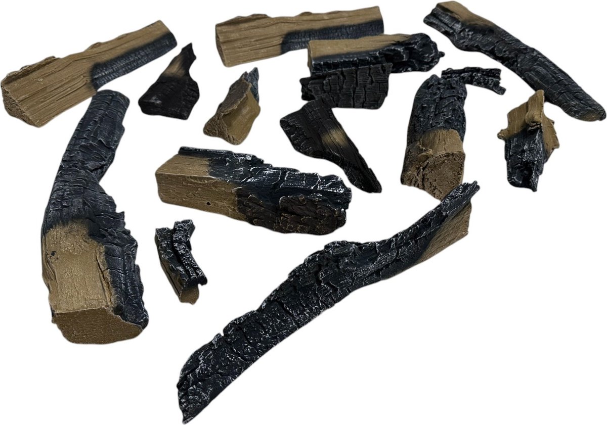 Wild Flame Keramische Houtblokken 15 delig - Keramische houtblokken bio-ethanol - Realistische houtblokken - Keramische houtblokken gashaard - Gashaard decoratie met houtblokken - Decoratieve houtblokken voor elektrische haarden