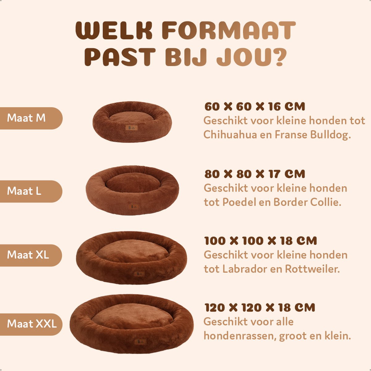 Pet Perfect Orthopedische Hondenmand – Donut Hondenmand – Hondenkussen – Hondenbed – Wasbaar - 100 cm - Bruin thumbnail 8