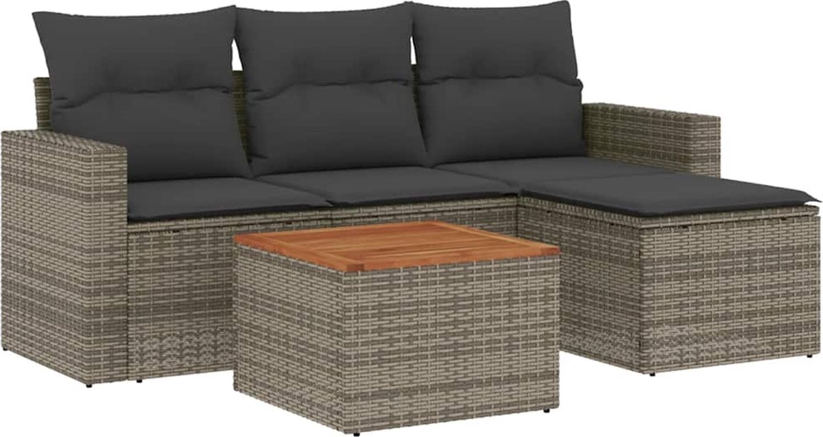 vidaXL 5-delige - Loungeset - met - kussens - poly - rattan - grijs