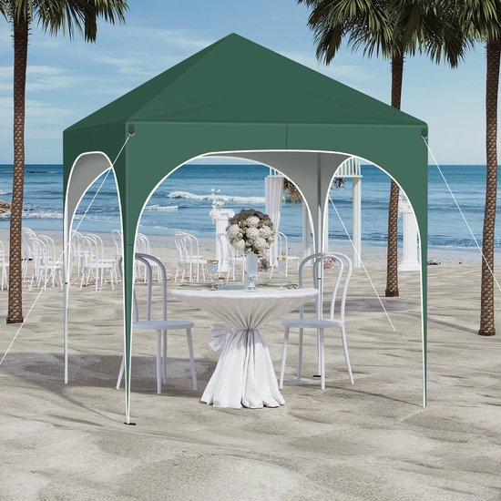 Opvouwbare Partytent - Easy up Partytent - Pop-up Paviljoen - 2x2m - Verstelbare Hoogte - Zijwanden - Waterdicht - UV - Bescherming - Buiten - Beige van Luminello — afbeelding 2