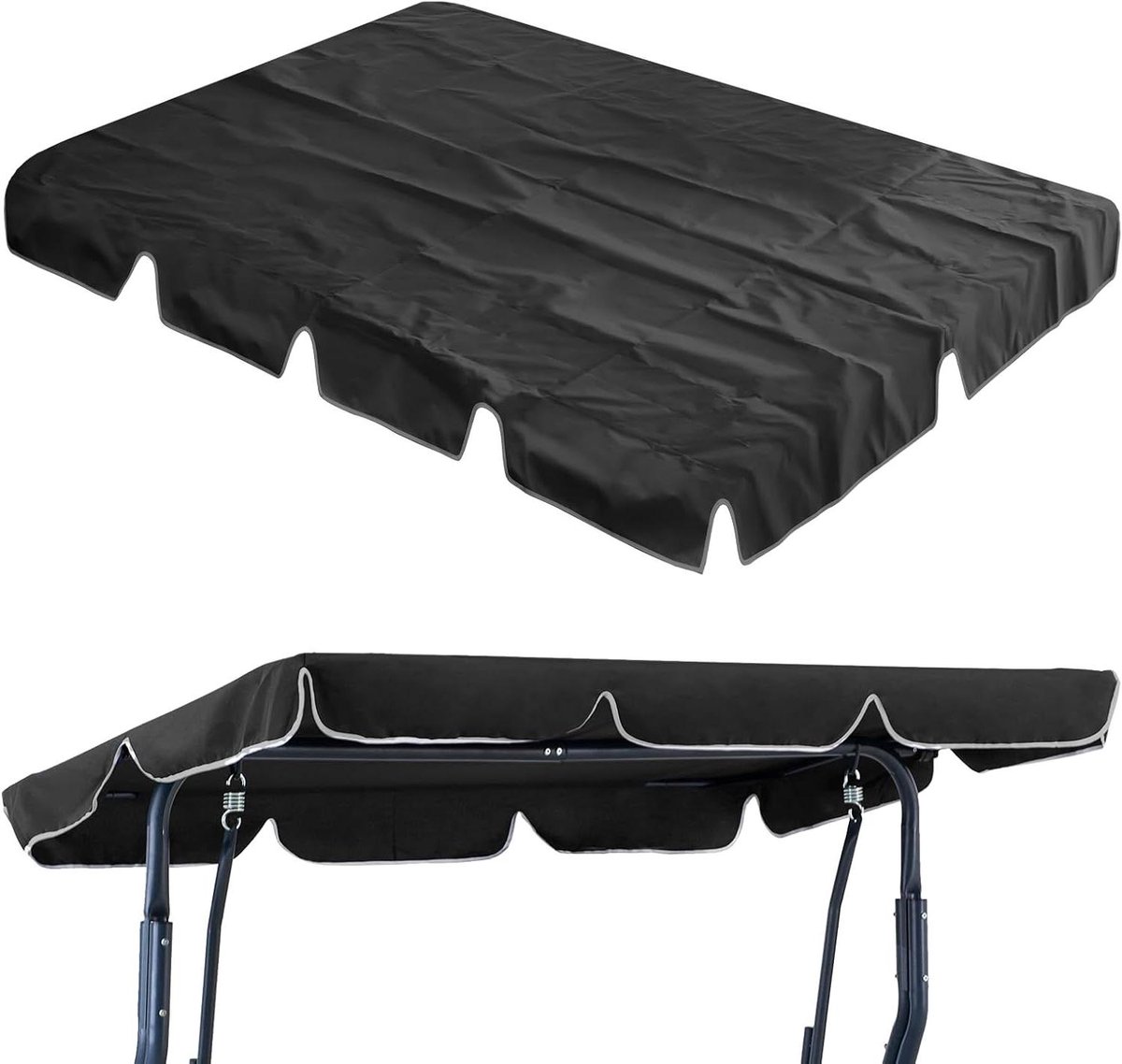 Waterdicht dak (180 x 110 cm / 210 x 145 cm) Universele 3-zits schommelbank met 2 kanalen stof 100% Oxford 600D waterdicht en UV-bestendig zwart.