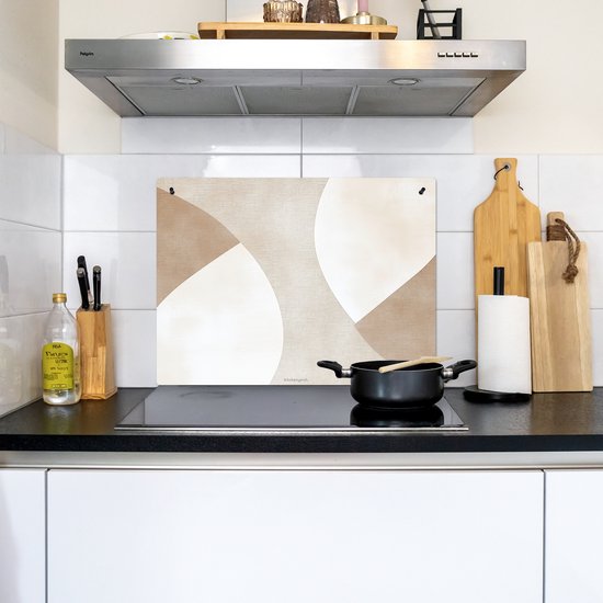 KitchenYeah® Protection plaque induction 65x50 cm - Marron - Japandi - Abstrait - Beige - Protege plaque de cuisson - Couvre plaque induction - Protecteur d'induction - Cuisine
