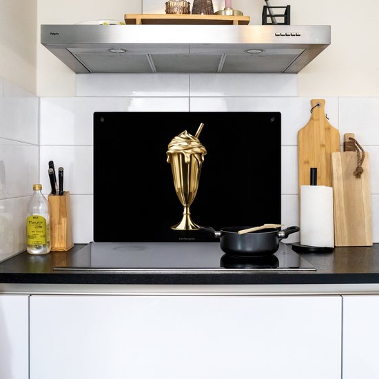 KitchenYeah® Protection plaque induction 75x55 cm - Milkshake - Or - Boire - Noir - Protege plaque de cuisson - Couvre plaque induction - Protecteur d'induction - Cuisine