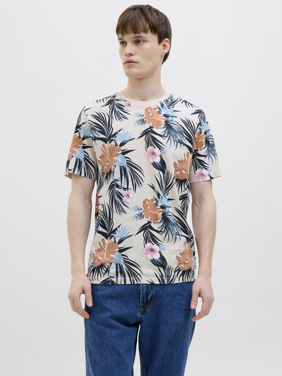 JACK&JONES JJEBRYAN AOP TEE S/S O-NECK SN Heren T-shirt - White