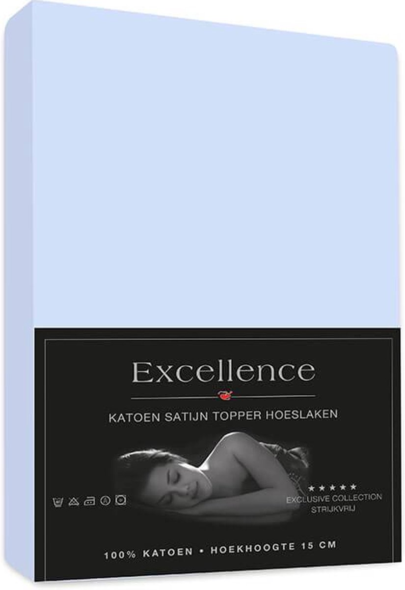 Excellence Katoen Satijn Topper Hoeslaken 90x200cm + 15cm - Licht blauw