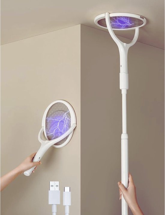 PALONE Elektrische vliegenmepper 4000 V insectenverdelger racket, 2-in-1 vliegenkiller met 1200 mAh-batterij, oplaadbare muggenmoordenaarslamp met 3 lagen veiligheidsnet voor binnen en buiten (zwart x
