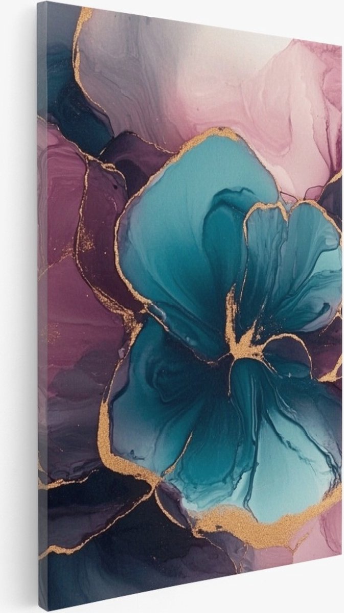 Saammp Canvas Schilderij - Bloemen in marmer - Abstract - 40x50 - Foto op canvas - Wanddecoratie - Muurdecoratie Woonkamer - Slaapkamer decoratie - Canvas Print Multicolor