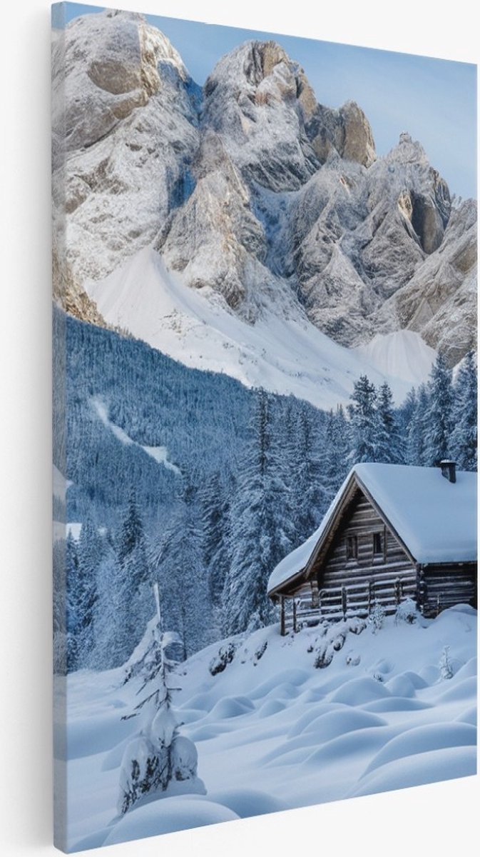 Saammp Canvas Schilderij -Besneeuwd Huis - Landschap - Natuur - 40x50 - Foto op canvas - Wanddecoratie - Muurdecoratie Woonkamer - Slaapkamer decoratie - Canvas Print Multicolor