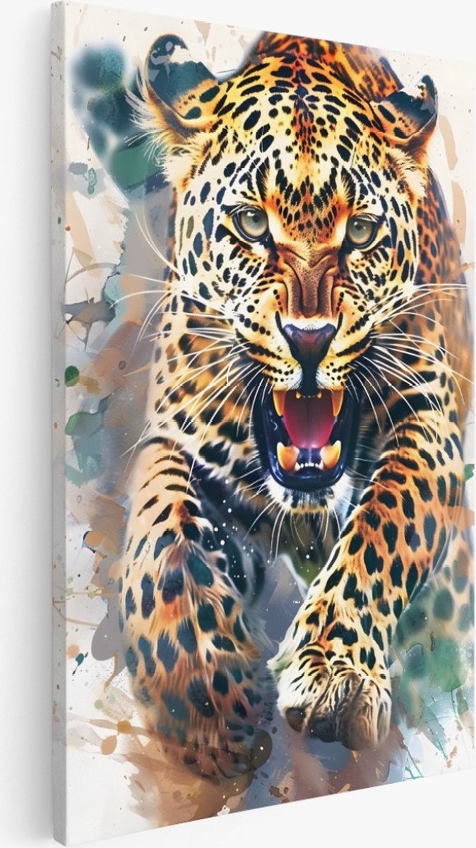 Saammp Canvas Schilderij - Luipaard waterverf - Abstract - Dieren - 20x30 - Foto op canvas - Wanddecoratie - Muurdecoratie Woonkamer - Slaapkamer decoratie - Canvas Print