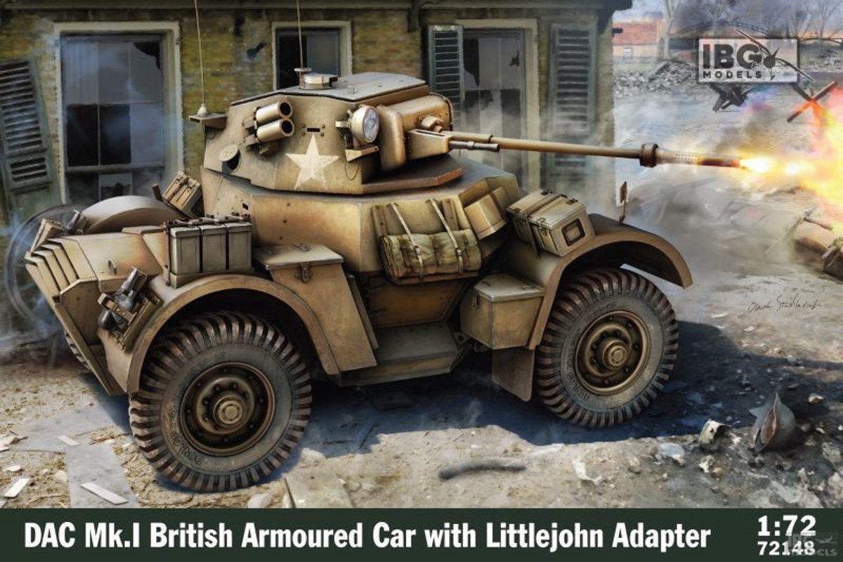 IBG Models Modelbouwpakket Militaire voertuigen - 72148 Britse Daimler pantserwagen Mk.I met Littlejohn-adapter Plastic - 1:72 - Modelbouw