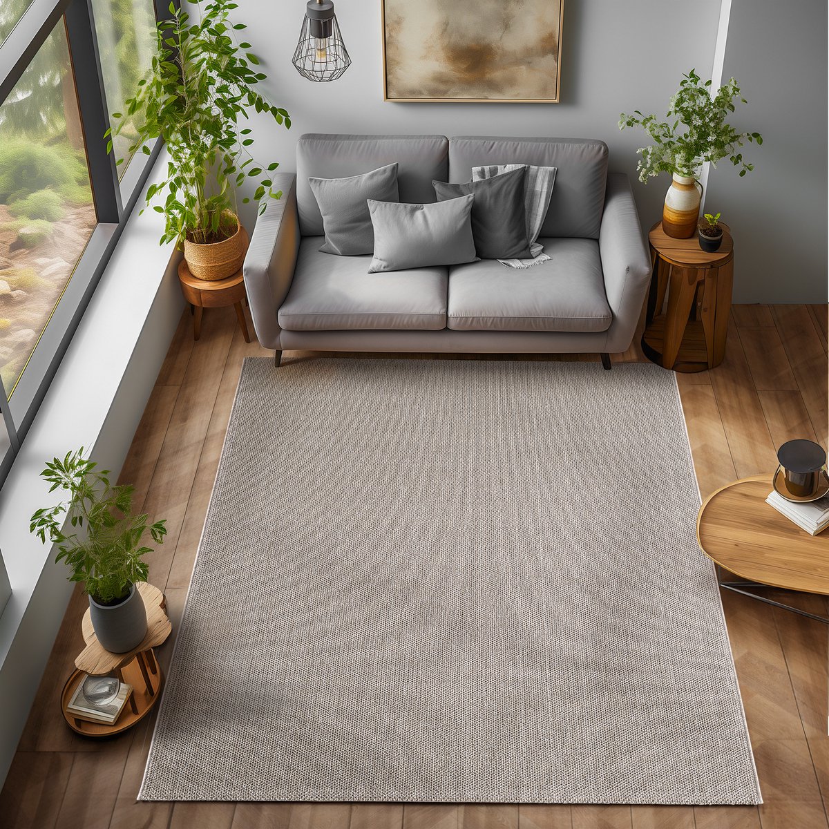 Flycarpets Laagpolig vloerkleed - Gevlochten - Handgeweven Look - Bruin 280x370 cm