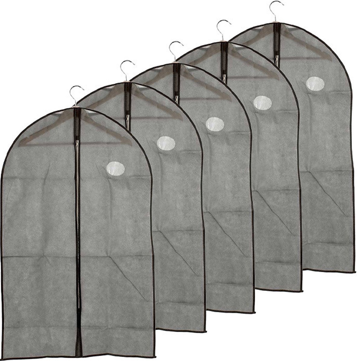 Kipit Kledinghoes - 5x - met kijkvenster - grijs - 60 x 100 cm - kledingzak - voor jurk of pak