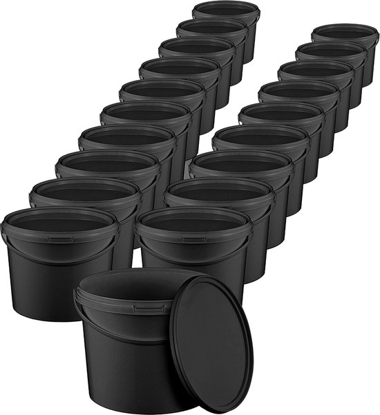 Emmer met deksel, 16 liter, luchtdicht en stabiel, geschikt voor levensmiddelen, leeg met handvat, deksel, geschikt voor levensmiddelen, chemicaliën, muurverf, waspoeder, lijm, crème