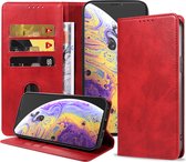Coque iPhone X en Cuir Rouge - Coque iPhone X en Cuir de Luxe avec Fermeture Magnétique Rouge - Housse de Bookcase en Cuir Rouge avec Porte-Cartes pour iPhone X - Smartphonica