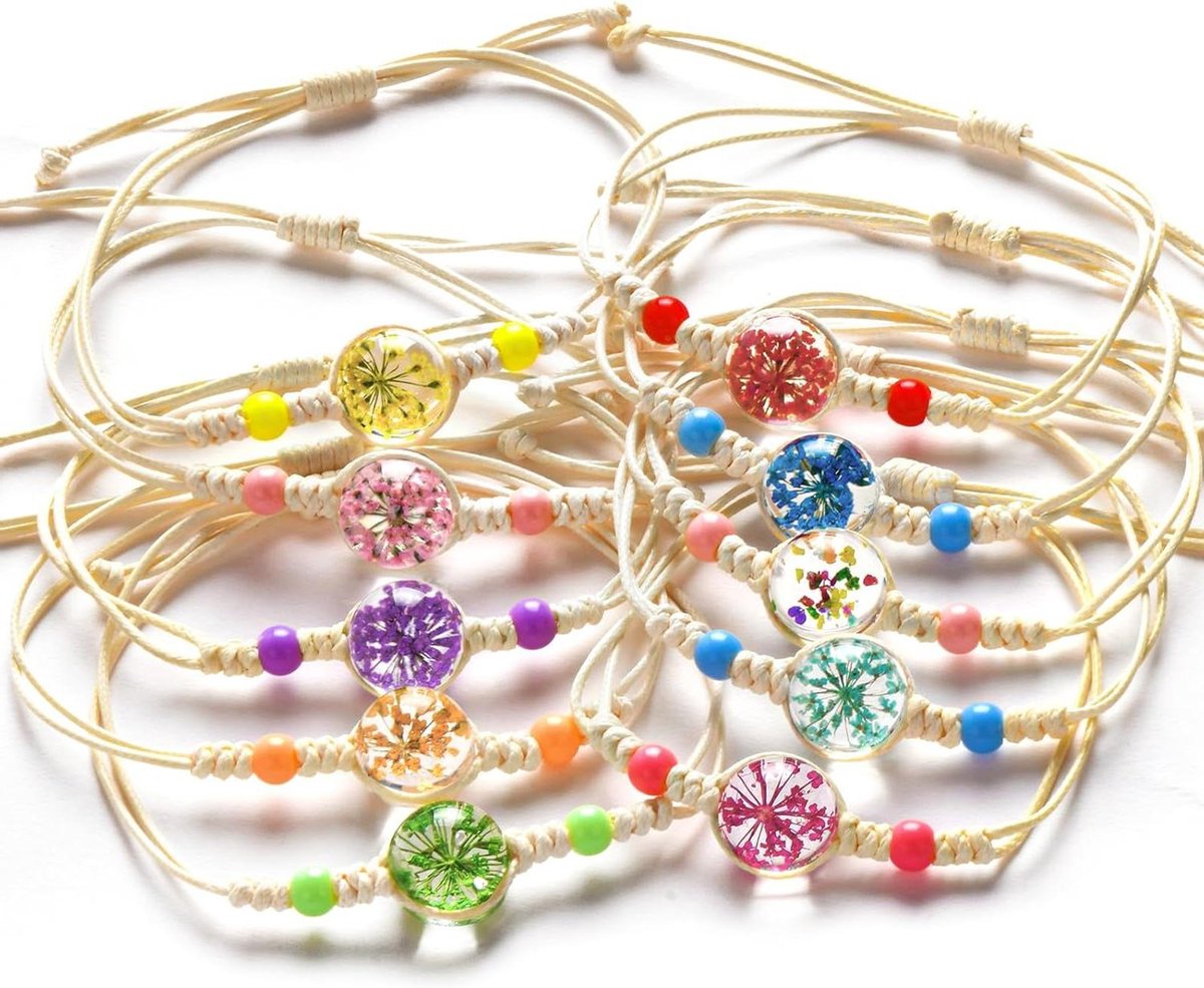 Gedroogde bloem armband - 10 stuks - gevlochten armband voor vrouwen - verstelbare handketting - bloem glazen bal hand string armbanden - bruiloft - feest - verjaardag - sieraden - geschenken - vrouwen