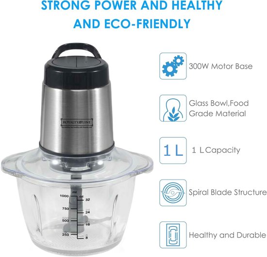 Royalty Line - Hachoir multifonctionnel - 300W - Hachoir électrique - 1.2l
