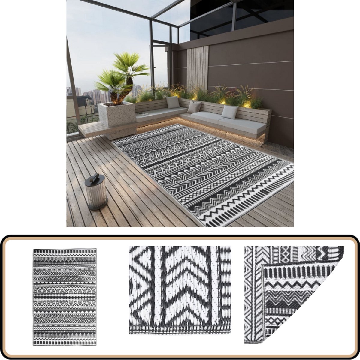 VidaXL Buitenkleed 140x200 cm Zwart Polypropyleen Tuintapijt Buitentapijten Terras Tapijten Outdoor Tapijt Polypropylene Tapijt