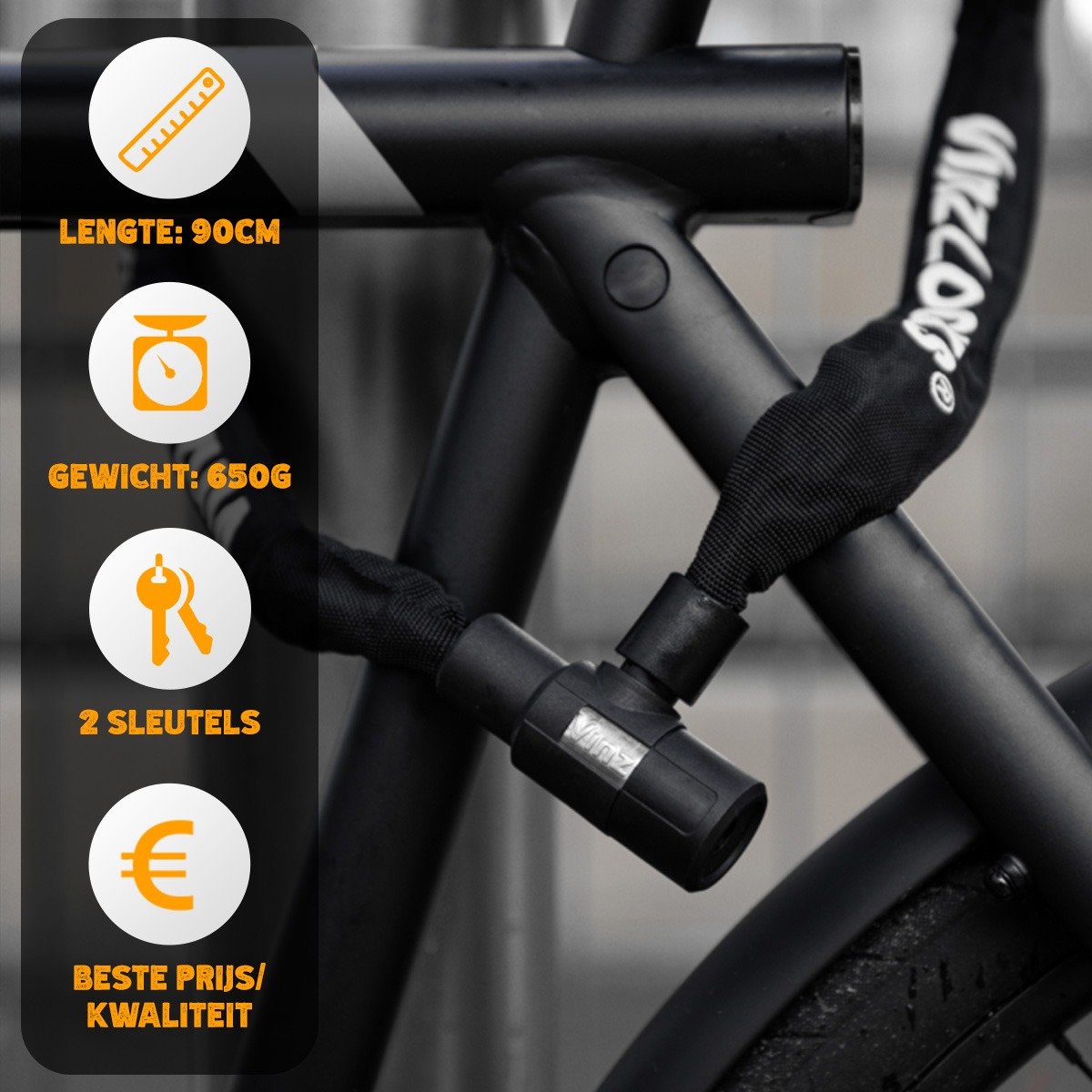 VINZ Ventoux Kettingslot - Fietsslot - Licht Gewicht 650 gram - Gehard Stalen Schakels - Easyclick - 90cm – foto 6