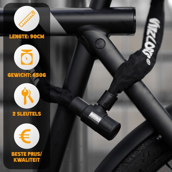 Zwarte kettingslot van 90cm en 650g, met 2 sleutels. "Beste prijs/kwaliteit".