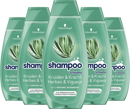 Schwarzkopf Shampoo Herbs & Volume - Haarverzorging - Rozemarijn - Verfrist en Versterkt - Frisheid - Fijn en Breekbaar Haar - Voordeelverpakking - 5x 400ml