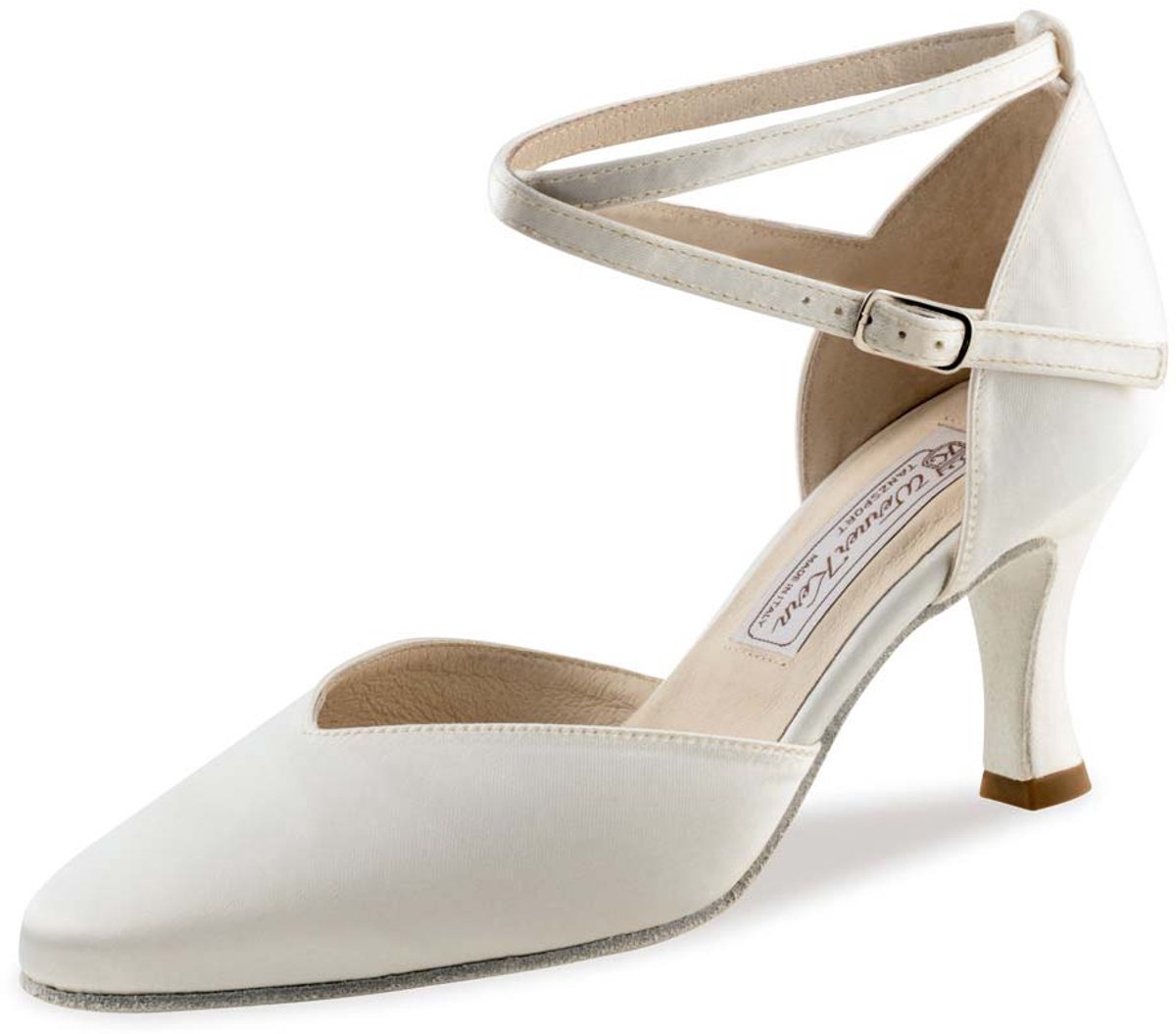 Werner Kern Betty Bruidsschoenen Wit Satijn - Suede zool voor binnen - Flare hak 6,5 cm - Witte Dansschoenen Dames - Dichte Neus - Werner Kern Bridal - Wit - 44