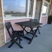 HEM Balkonset - Tuinmeubelset - 3-delig - Weerbestendig & Inklapbaar - Kunststof Bistroset - Tafel & 2 Stoelen - Compact, Stevig & Onderhoudsvrij - Antraciet - Makkelijk verplaatsbaar en mee te nemen!