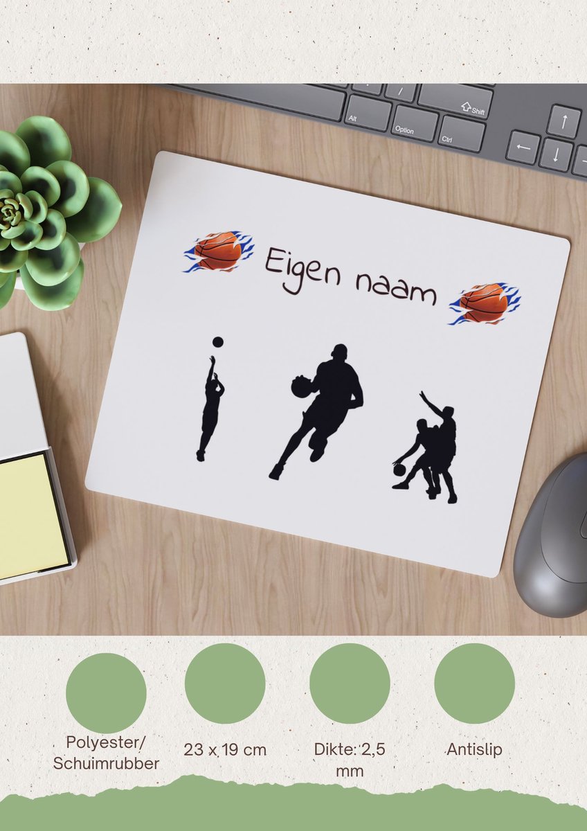 Akyol - basketbal met eigen naam - Muismat - Basketbal - jongens en meisjes - cadeau - verjaardag - geschenk - gepersonaliseerd - jongens en meisjes - 23 bij 19 cm