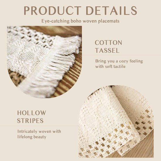 Ensemble de table JGS ® tissé à la main de style Boho en matériaux naturels avec Katoen et pompons