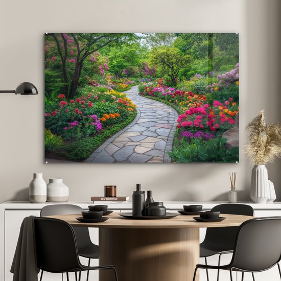 MuchoWow® Peinture sur verre 90x60 cm - Peinture sur verre acrylique - Parc - Fleurs - Jardin - Photo sur verre - Décoration murale salon - Décoration murale chambre - Peintures