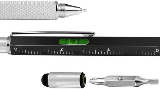 Stylo multifonction 6 en 1 - Stylet - Stylo - Tournevis plat et cruciforme - Niveau à bulle - Règle - Stylet pour écran tactile - LOUZIR