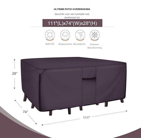 ULTCOVER Rechthoekige patio zware tafelhoes - 600D stevig canvas waterdicht buiten eettafel en stoelen voor algemeen gebruik meubelhoes maat 88 l x 62 B x 28 H inch