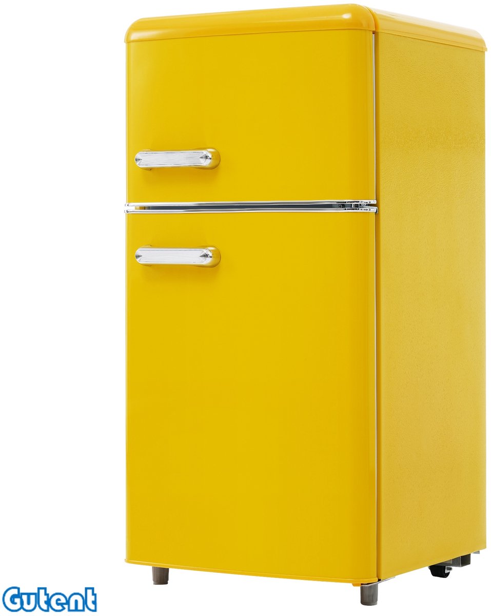 Gutent BCD-100C - Tafelmodel koelkast - Boven- en onderdeur - 72 liter - Energieklasse E - Geel