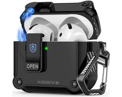 Case geschikt voor Apple AirPods 4 Hoesje - Waterdicht - 100% Shockproof Case - Vergrendelknop - Zwart