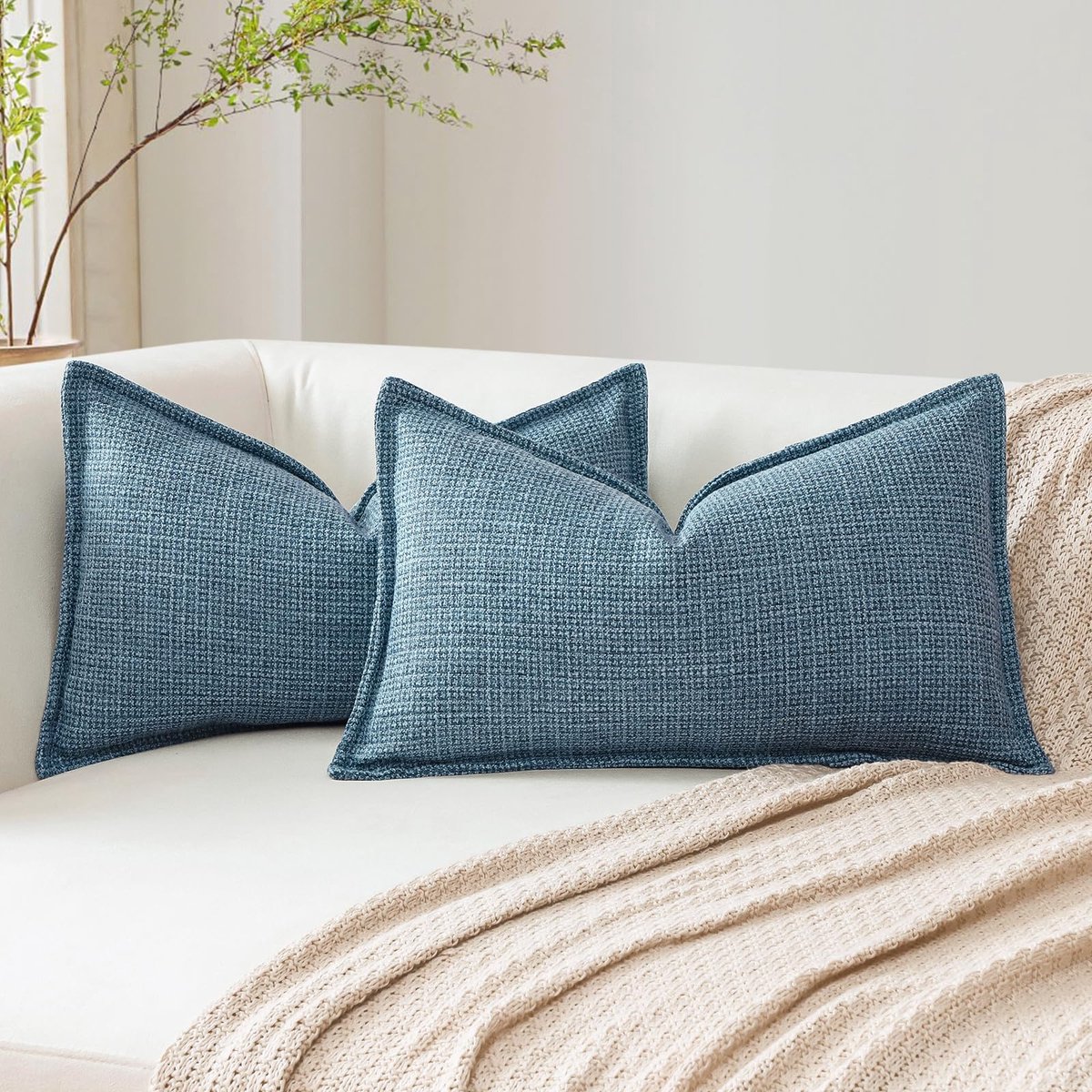 My Ninki ® Stijlvolle Set van 2 Linnen Kussenhoezen voor Huisdecoratie in Blauw