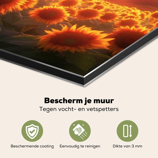 Crédence de Cuisinière en Aluminium 70x50 cm - Tournesols - Coucher de soleil - Paysage - Écran Pare-éclaboussures pour Plaque de Cuisson - Protection Murale