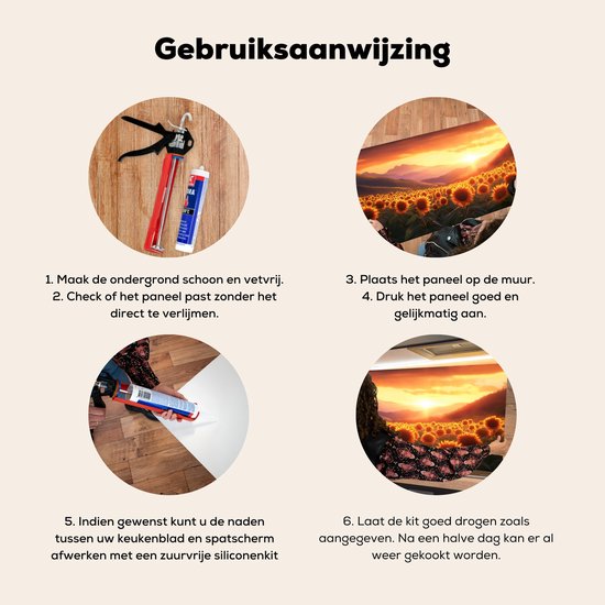 Crédence de Cuisinière en Aluminium 120x60 cm - Tournesols - Coucher de soleil - Paysage - Écran Pare-éclaboussures pour Plaque de Cuisson - Protection Murale