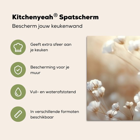 Crédence de Cuisinière en Aluminium 60x30 cm - Sauvage - Fleurs - Blanc - Écran Pare-éclaboussures pour Plaque de Cuisson - Protection Murale