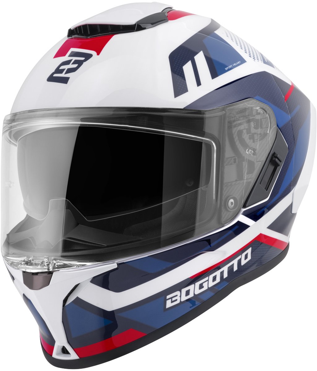 Bogotto Phantom Codex Wit Rood Blauw Fiberglas Integraalhelm - Maat S - Helm